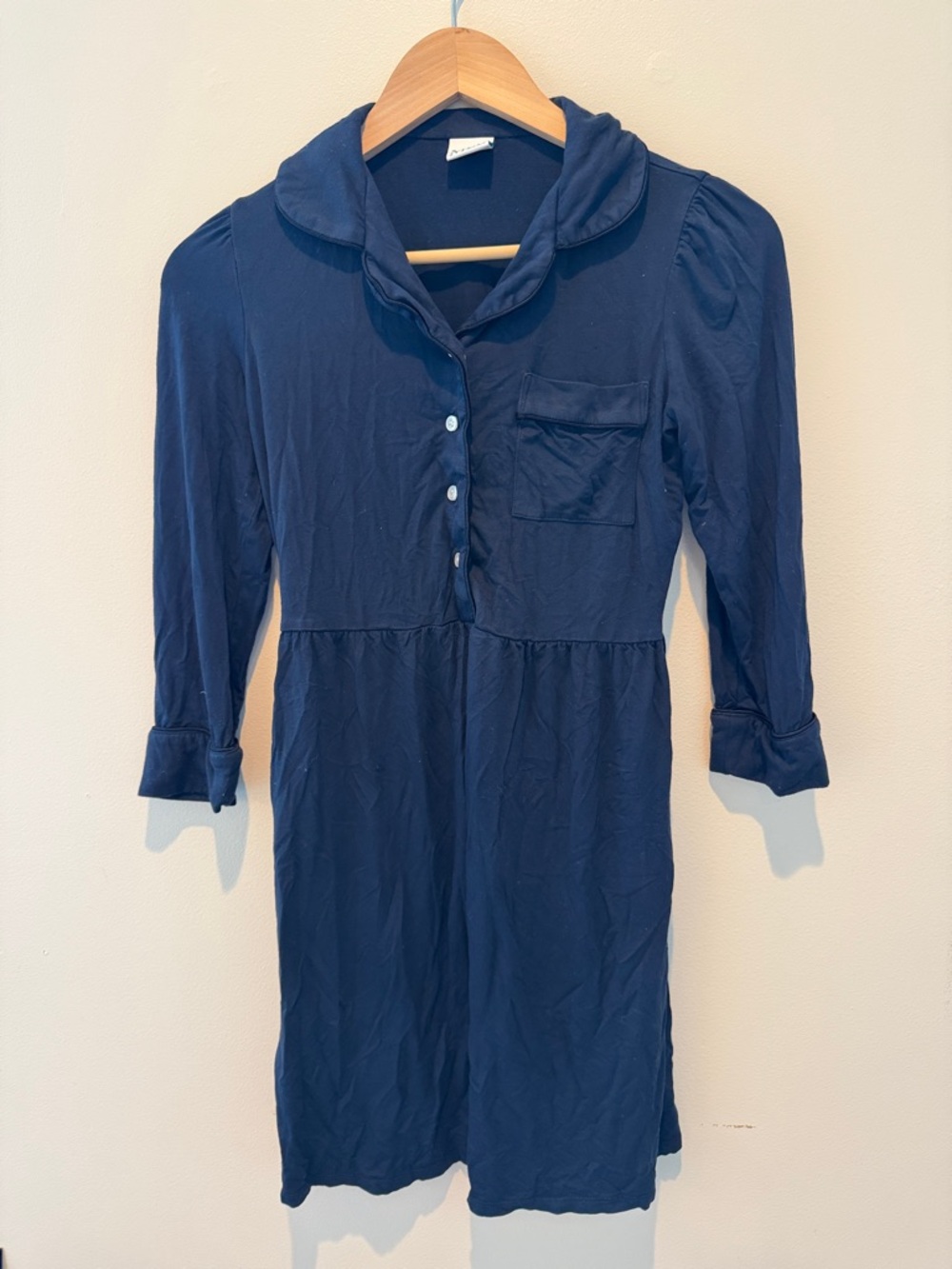 Navy Button-Up Shirt Dress with Pocket